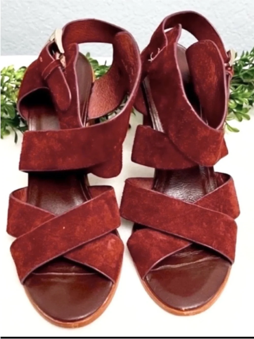 Joie Avery Burgundy Suede Strappy Block Heels Size 38.5/8.5